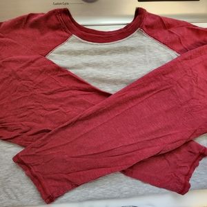 Color Block Tshirt Long Sleeve Basic Editions Red/Grey Mens XLT